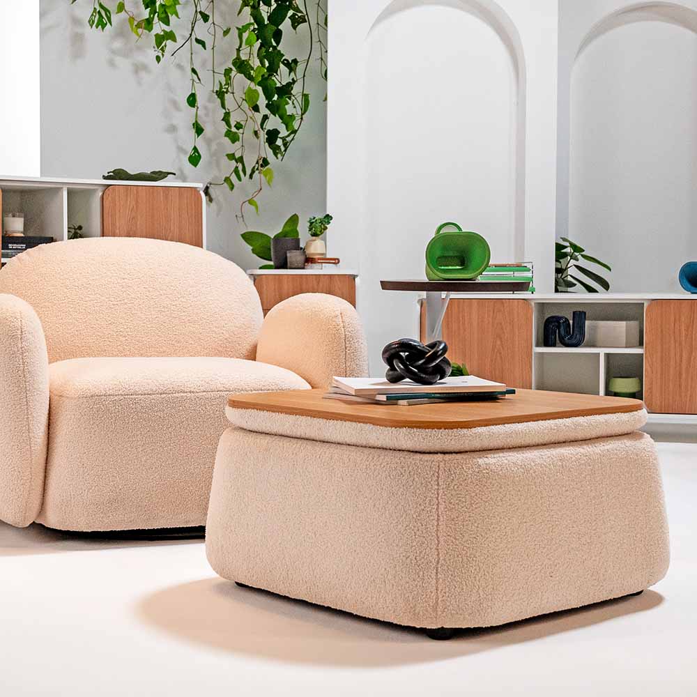 Mesa de centro Elements Berti 3 em 1 (Mesa + Puff + Baú)